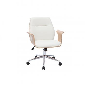 Silla de oficina moderna blanca y madera clara Rufin