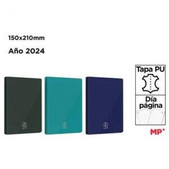 Agenda 2024 Día Página, 150x210mm, Planificador Diario con Calendario, Sección de Contactos y Notas, Recordatorios, Tapa Dura Acolchada en Polipiel