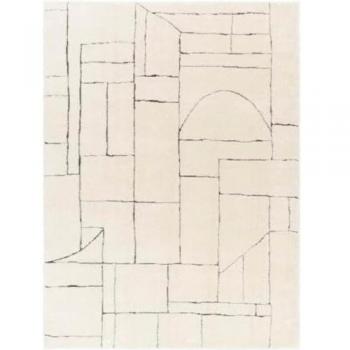 Alfombra Escandinava Moderna Marfil y Gris 160x213 cm, Diseño Boho, Pelo Corto, 14 mm de Altura