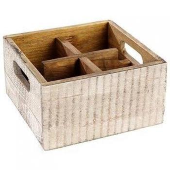 APS Table CaddyVintage, ayudante de mesa de madera, contenedor de mesa de madera blanca con división extraíble, 4 compartimentos de 7 x 7 cm, organizador para la mesa