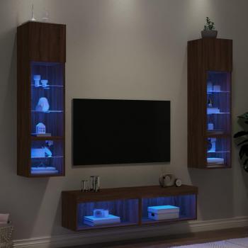 Muebles de TV de pared con LED 6 piezas madera ingeniería