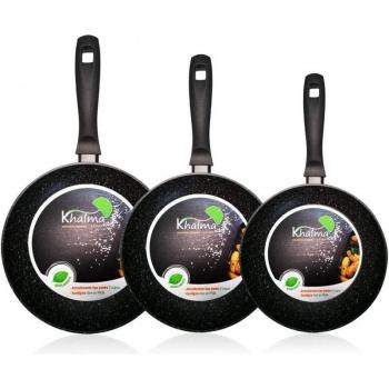 Wecook Khalma Set de 3 Sartenes para Inducción de Aluminio con Revestimiento Antiadherente de Piedra Ecológico sin PFOA, Aptas para Todo Tipo de Cocinas incluyendo