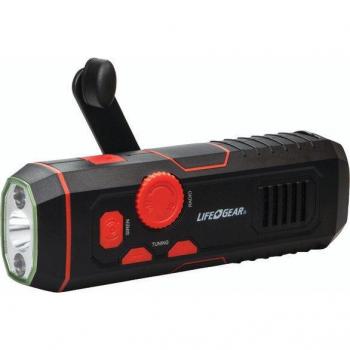 LIFE+GEAR LG38-60675-RED 30-Lumen Stormproof USB Crank Flashlight & Radio