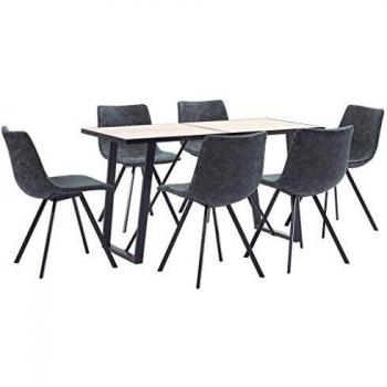 vidaXL Juego de Comedor 7 Piezas Cuero Sintético Mobiliario Decoración Interior Casa Hogar Robusto Duradero Resistente Funcional Práctico Útil Negro