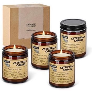 KWANITHINK Velas Citronela, 4*8,5oz*36h Vela de Citronela Exterior Interior, Juego de Velas de Citronela, Velas de Soja Natural para Jardín, Camping, Viajes, Regalos