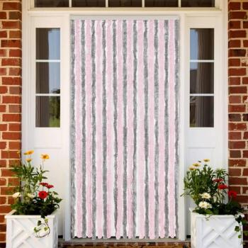 Cortina antimoscas chenilla gris plateado y rosa 90x220 cm