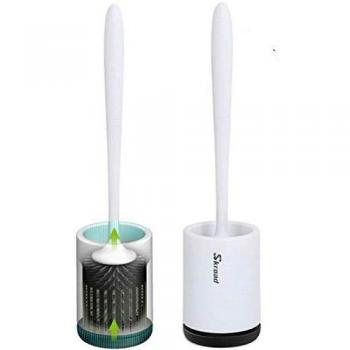 Skroad - Juego de 2 escobillas de Inodoro con Soporte para escobillas, cerdas Suaves, Color Blanco y Gris