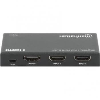 Manhattan HDMI Switch 2-Port 8K@60Hz with Automatic Switching, Includes Micro-USB to USB-A Power Cable, Black, Three Year Warranty, Blister
