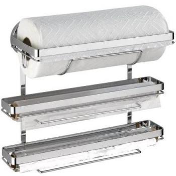 WENKO 5880100 Magic-Loc portarrollos de cocina Trio  - fijar sin taladrar, Metal cromado, 33 x 32 x 16 cm, Plata brillante