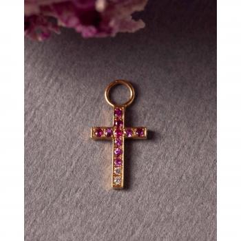 Charm Cruz Oro Macizo 18K Forever con Diamantes, Zafiro y Rubí - Colgantes para Pendientes, Pulseras y Collares de Alta Joyería