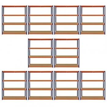 Monster Racking - 10 Estanterías S-Rax de Acero Sin Tornillos Azules y Naranjas 150cm x 50cm x 180cm