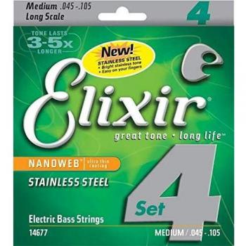 Elixir .045 - .105 Bass 4 String Medium Long Scale Stainless Steel Nanoweb Guitar Strings