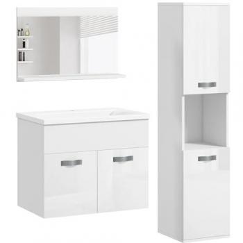 Kleankin Muebles de Baño con Lavabo y Espejo Columna de Baño Conjunto de Muebles de Baño de Pared de 3 Piezas Estilo Moderno Blanco 30 x 30 x