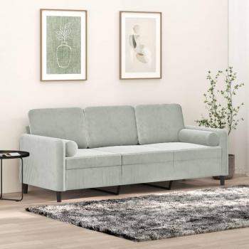 Sofá Latitud 3 Plazas Con Cojines Terciopelo Gris Claro 80x180x77 cm