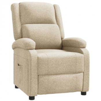 Sillón Reclinable de Tela Crema con Reposapiés y Respaldo, Sillón de Descanso para TV, Asiento Tapizado para Salón Oficina
