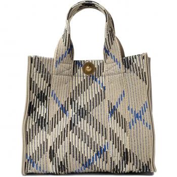 Burberry Women's Mini Check Knitted Tote in Grey | 8090404, Stylish Micro Trifold Leather Wallet, Multicolor female, Sizes: ONE SIZE, Tote Bags, female, Multicolor, Size: ONE SIZE