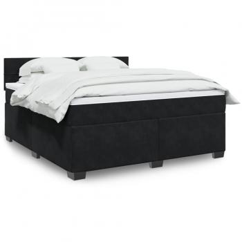 Cama box spring con colchón de muelles en terciopelo negro 180x200 cm