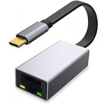Platinet 44710 - Adaptador multimedia tipo C a RJ45 1000 Mbit/s, color plateado