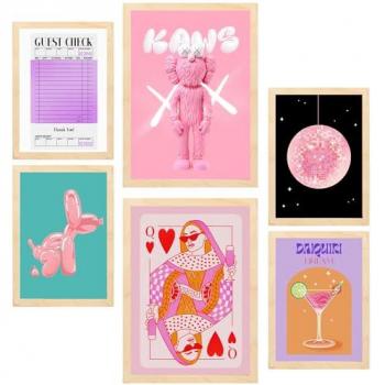 Set de 6 Pósters de Arte Moderno Femenino en Tonos Rosas para Decorar Paredes del Hogar - Tamaños A3 y A4, Sin Marco