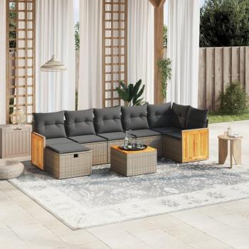 8-Piece Grey Poly Rattan Garden Sofa Set with Cushions