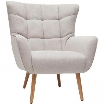 Sillón nórdico efecto terciopelo beige y madera AVERY