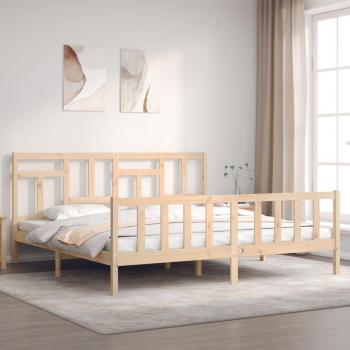 Cama de matrimonio Super King Size con estructura de madera maciza y cabecero, color marrón, modelo Blindpiece de Vidaxl
