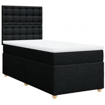Cama box spring con colchón tela negro 90x200 cm