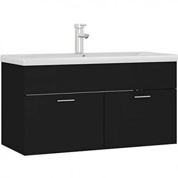 Mueble con lavabo de madera de ingeniería negro