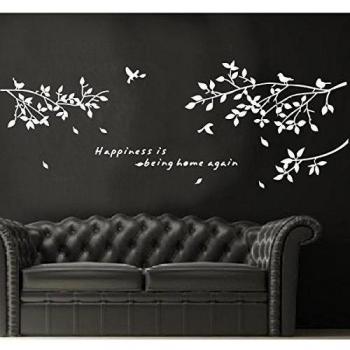 MING - Vinilo decorativo, diseño de árbol con pájaros y texto en inglés, extraíble