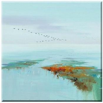 FLYING BIRDS, aves migratorias, Robertson Groenhart de enero de, 85 cm x 85 cm tamaño, impresión digital sobre lienzo impreso, con, impresión, Impresión Artística en Lienzo, Lanschaftsbild, diseño de paisaje de Costa nórdica, Holland, Alessandro pa
