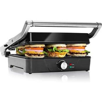 Aigostar Parrilla para carne y panini multifunción, 2000 W, paninis,placas antiadherentes y apertura de 180º, bandeja de grasa extraíble, Sandwichera Samson 30klu XXL