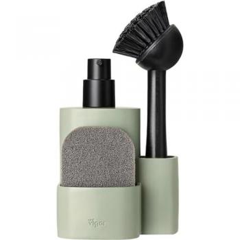 Set Fregadero 3 Piezas Pocket Vigar - Dosificador de Jabón Integrado con Organizador para Esponja y Cepillo - Diseño Compacto y Elegante en Poliresina Resistente
