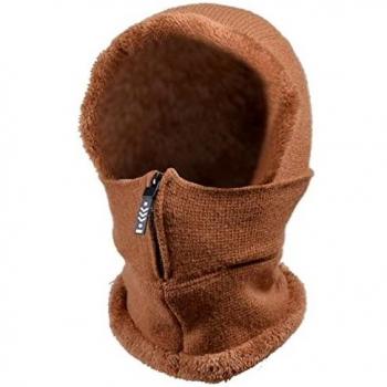 WLLLTY Sombrero Mujer, Gorro de Punto de Invierno, máscara de esquí con Cremallera de Color Puro, Forro