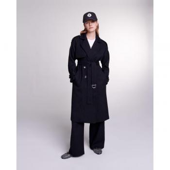 Maje Gedaille Women's Tweed Trench Coat with Belt - Black - Size: 38 FR/6 US