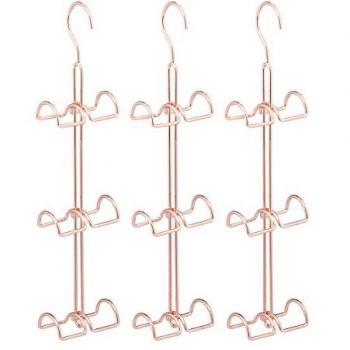 Set de 3 Perchas para Bolsos con 6 Ganchos, Organizador de Mano, Soporte Metálico, Color Cobre - Ahorra Espacio