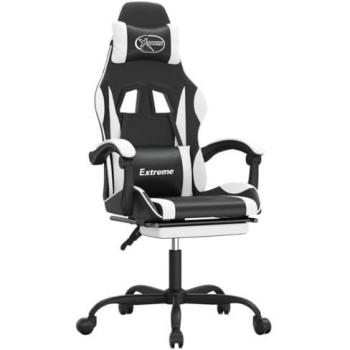 Silla gaming giratoria reposapiés cuero sintético negro blanco