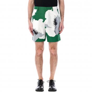 Valentino Men's Flower Portrait Printed Shorts in Green, Size 48, Cotton, Multicolor