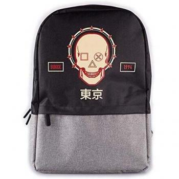 Mochila Sony PlayStation Biker Skull con Estampado en Relieve, Unisex, Negro/Gris