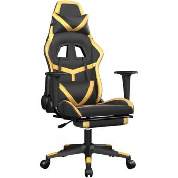 Silla gaming con reposapiés cuero sintético negro dorado