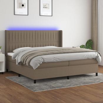 Cama box spring con colchón blando y luces LED, 200x200 cm, tela gris topo