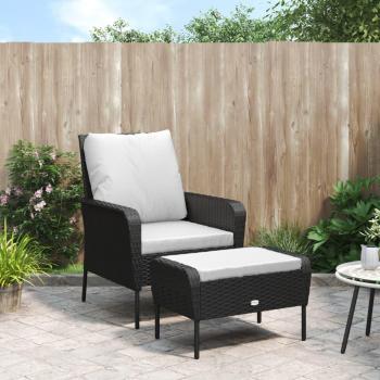 Black Poly Rattan Garden Chair with Footstool