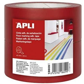 APLI 18609 - Pack 2 cintas adhesivas de señalización PVC rojo 40 mm x 33 m 160 μm