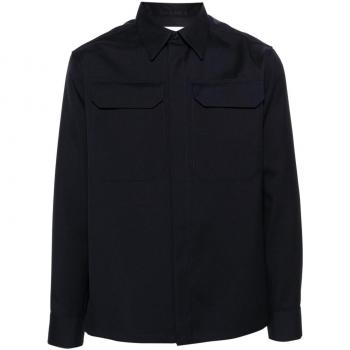 Jil Sander Men's Wool Gabardine Shirt in Blue with Pockets | Size M | J22DL0212J41136401