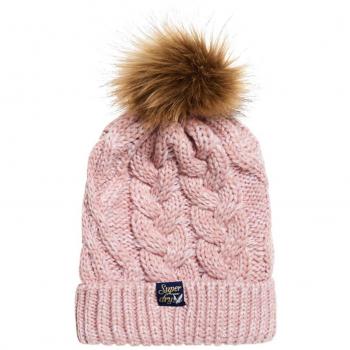 Superdry Arizona Cable Beanie, Gorro de Punto para Mujer, Rosa