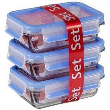 Emsa 514170 Recipientes de vidrio para almacenamiento de alimentos con clip y cierre | Juego de 3