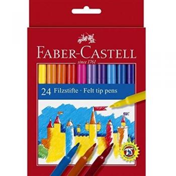 Faber Castell 554224 - Estuche de cartón con 24 rotuladores escolares, punta de fibra, multicolor