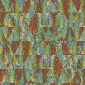 Papel Pintado Vinílico Geométrico Rombos Verdes - Colección Grunge Triángulos Oxidados