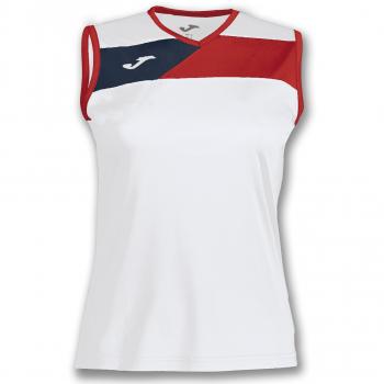 Joma Camiseta Crew II Blanco-Rojo S/M Mujer - Camiseta técnica sin Manga, Mujer, Blanco -