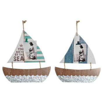 Decoración Colgante Velero Marrón Multicolor Mediterráneo 40 x 2 x 43 cm (2 Unidades)