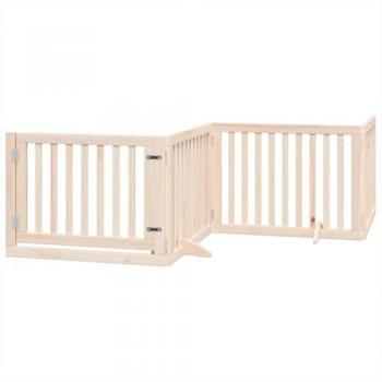 Foldable Dog Gate with Door - 12 Panels - 960 cm - Poplar Wood